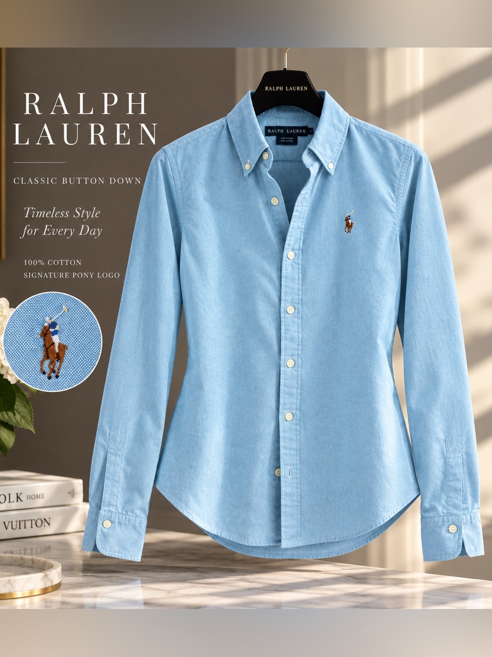 Ralph Lauren Blue Oxford Cotton Button Down Shirt Size 2